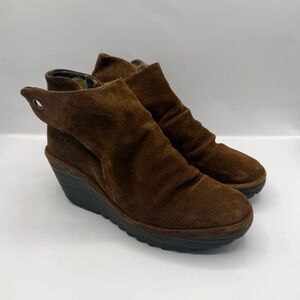Fly London Yebi Boots Women's 10 Brown Suede Scrunch Ankle Booties 500788004